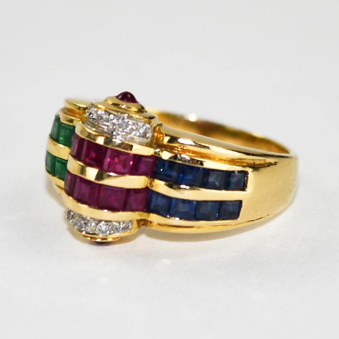 18K Yellow Gold Gemstone Cocktail Ring 6g im Angebot 3