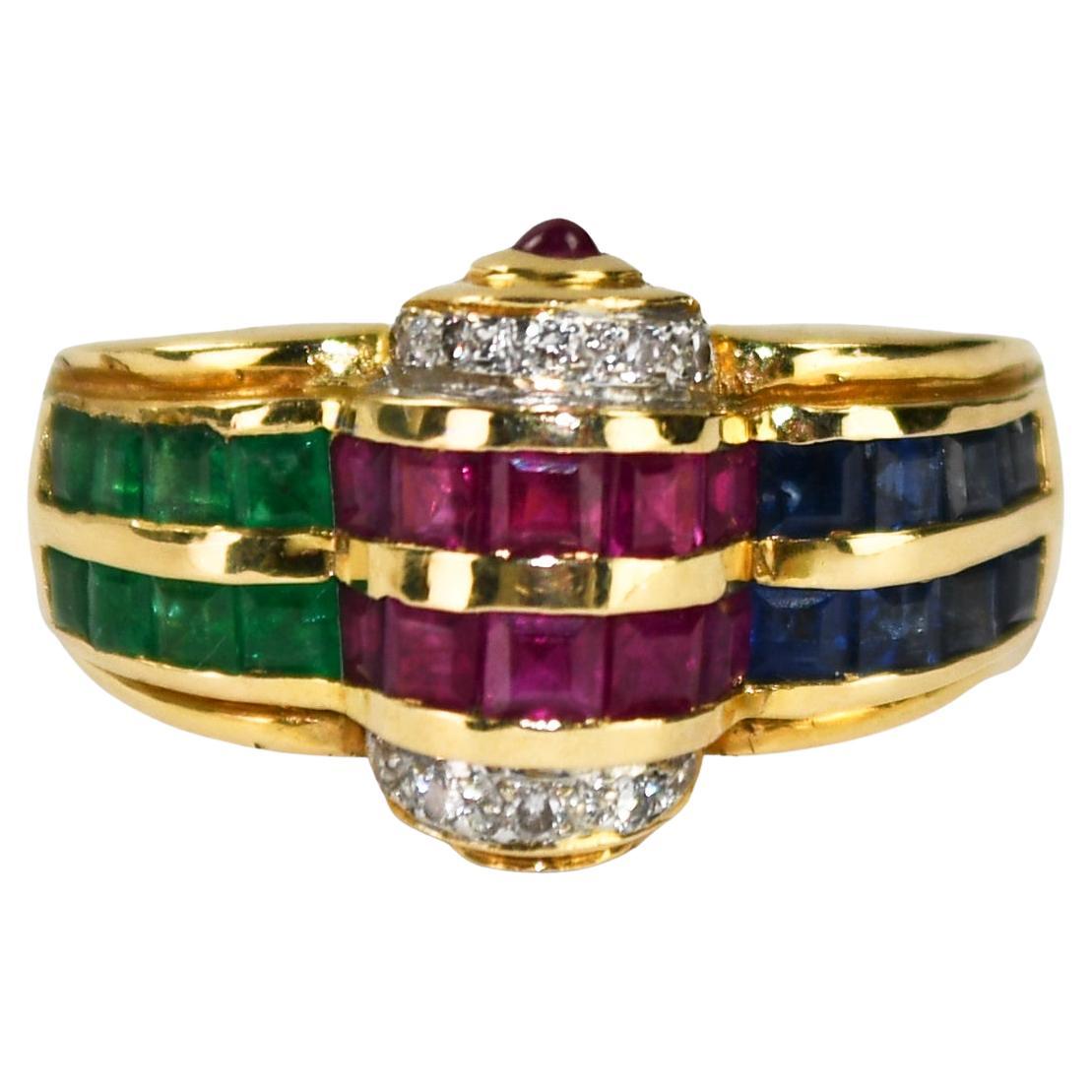 18K Yellow Gold Gemstone Cocktail Ring 6g