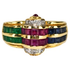 18K Yellow Gold Gemstone Cocktail Ring 6g