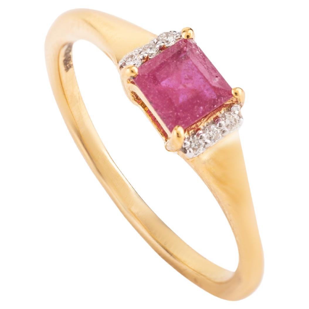 For Sale:  18k Yellow Gold Genuine Ruby Diamond Engagement Ring for Her