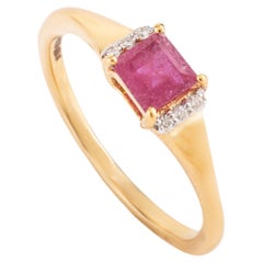 18k Yellow Gold Genuine Ruby Diamond Engagement Ring for Her