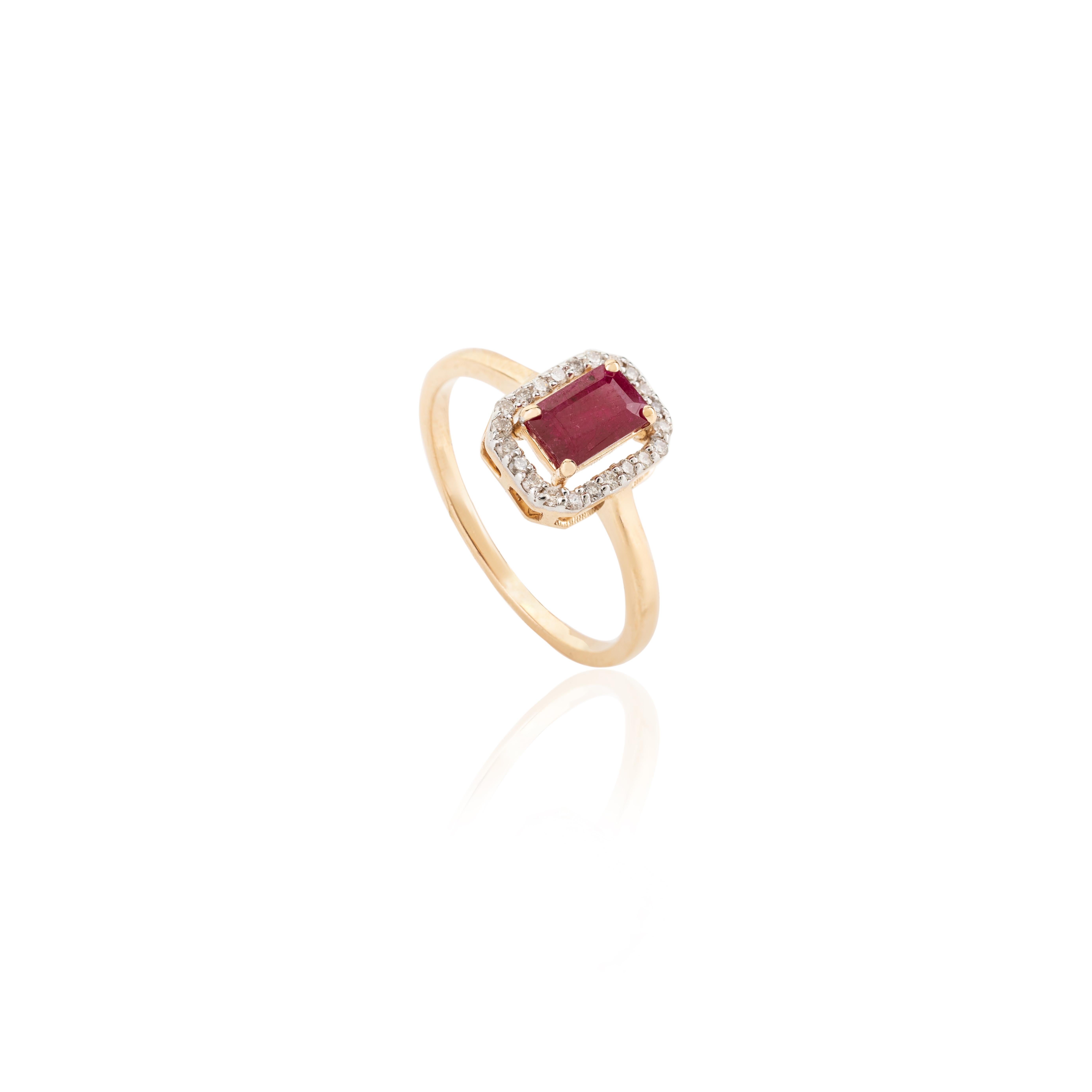 For Sale:  18k Yellow Gold Genuine Ruby Diamond Halo Anniversary Ring Gift for Women 3