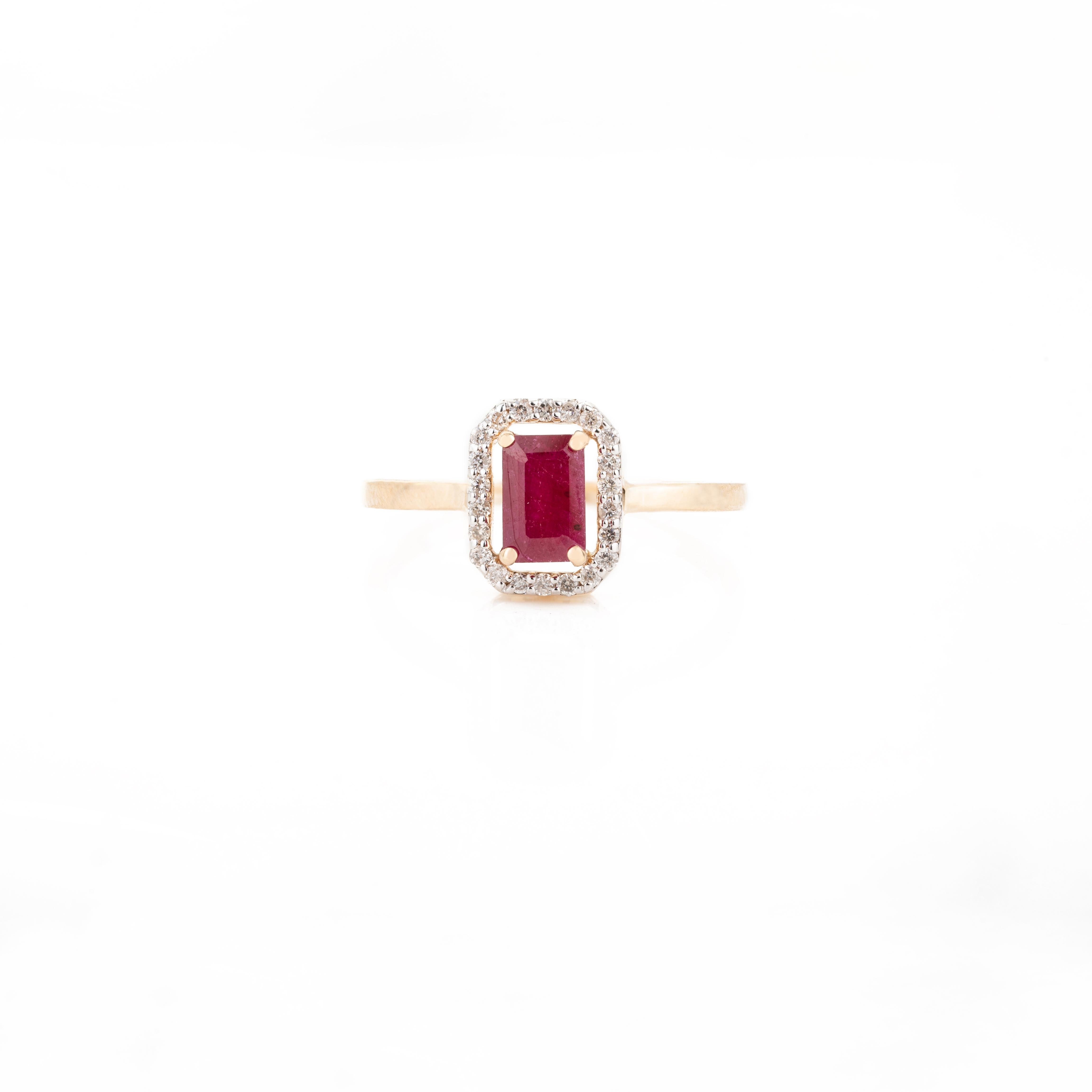 For Sale:  18k Yellow Gold Genuine Ruby Diamond Halo Anniversary Ring Gift for Women 4