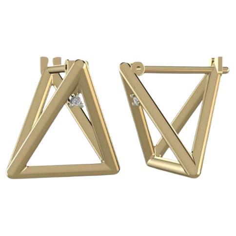 18K Yellow Gold Geometric 3D Pyramid Earrings with Diamond Accent For Sale