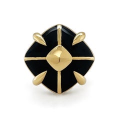 18K Yellow Gold Geometric Cushion Black Enamel Ring