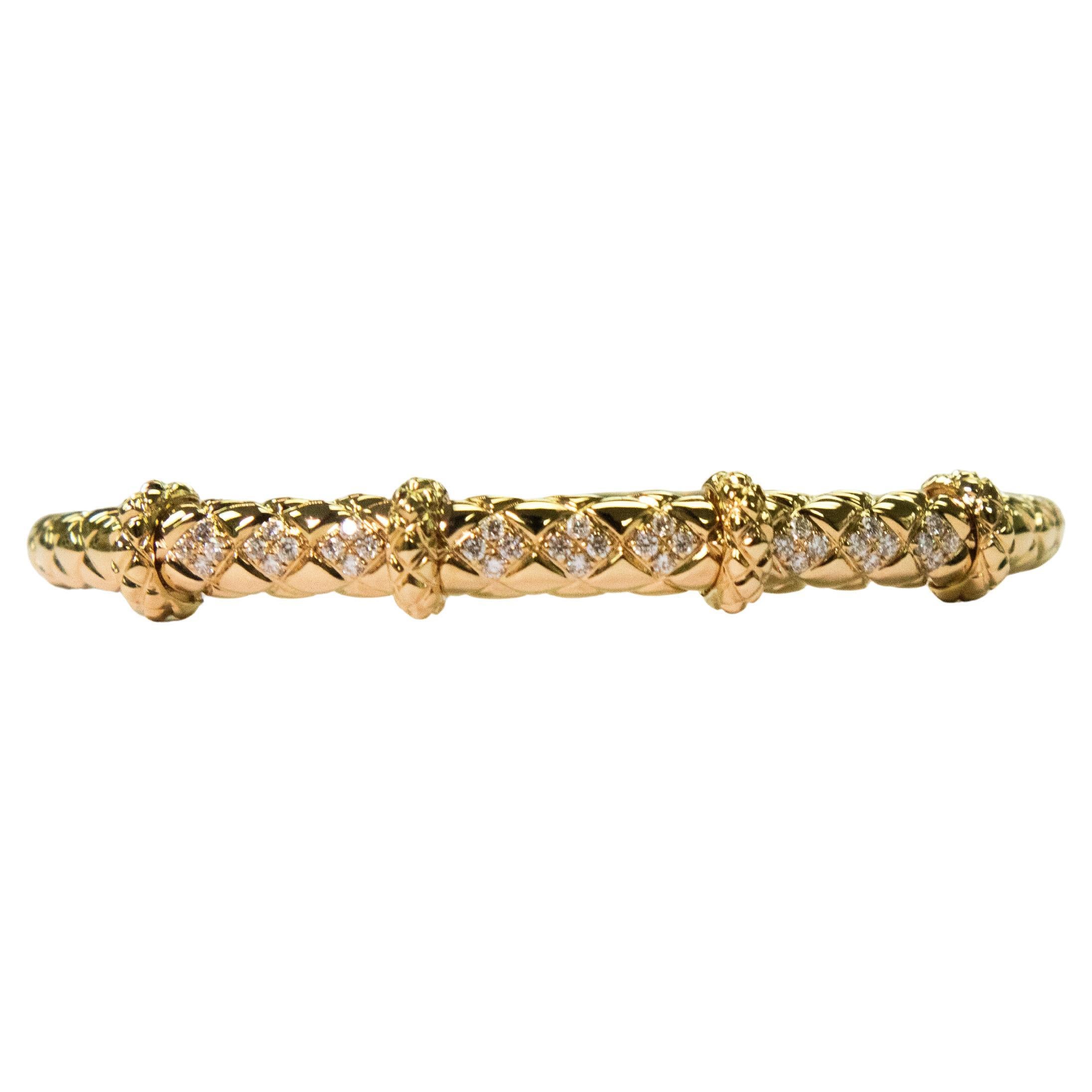 18K Yellow Gold Geometric Diamond Bangle with Round Accents IdunnCollection