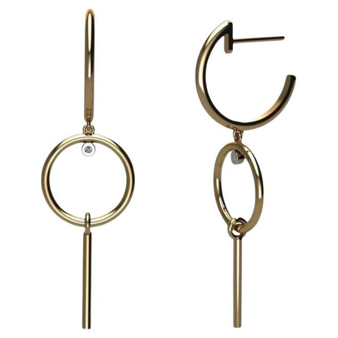 18K Yellow Gold Geometric Drop Earrings with Diamond Accent