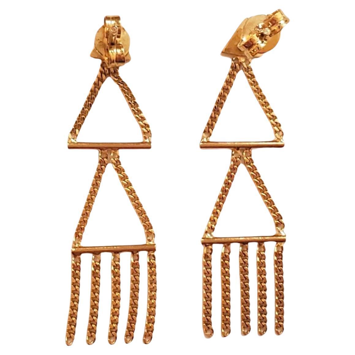 Orecchini pendenti a triangolo geometrico in oro giallo 18K #18028 in vendita
