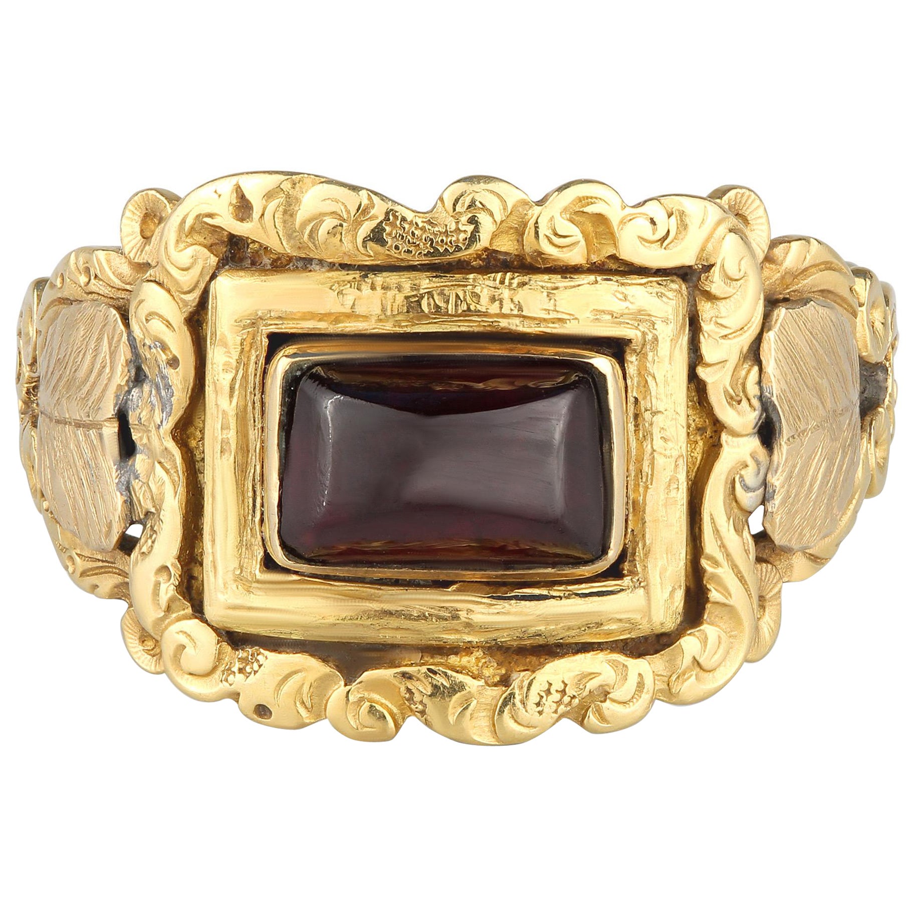 18k Yellow Gold Georgian Garnet Mourning Ring