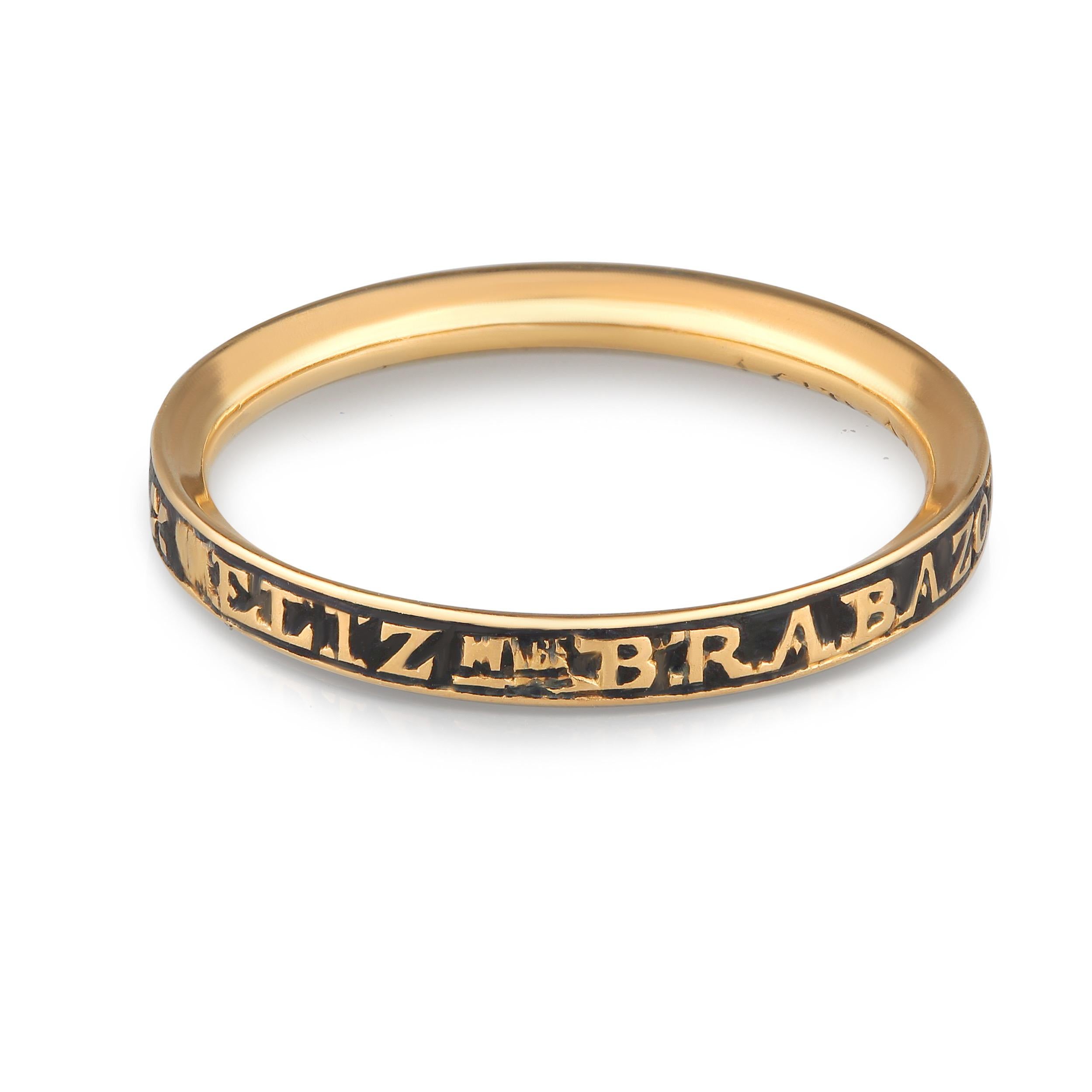 An English or Irish mourning ring made for the family of Elizabeth Brabazon. During her life, there was a prominent Brabazon family that carried the title of Earl of Meath in Ireland. Unfortunately, we couldn't find any death records for Elizabeth