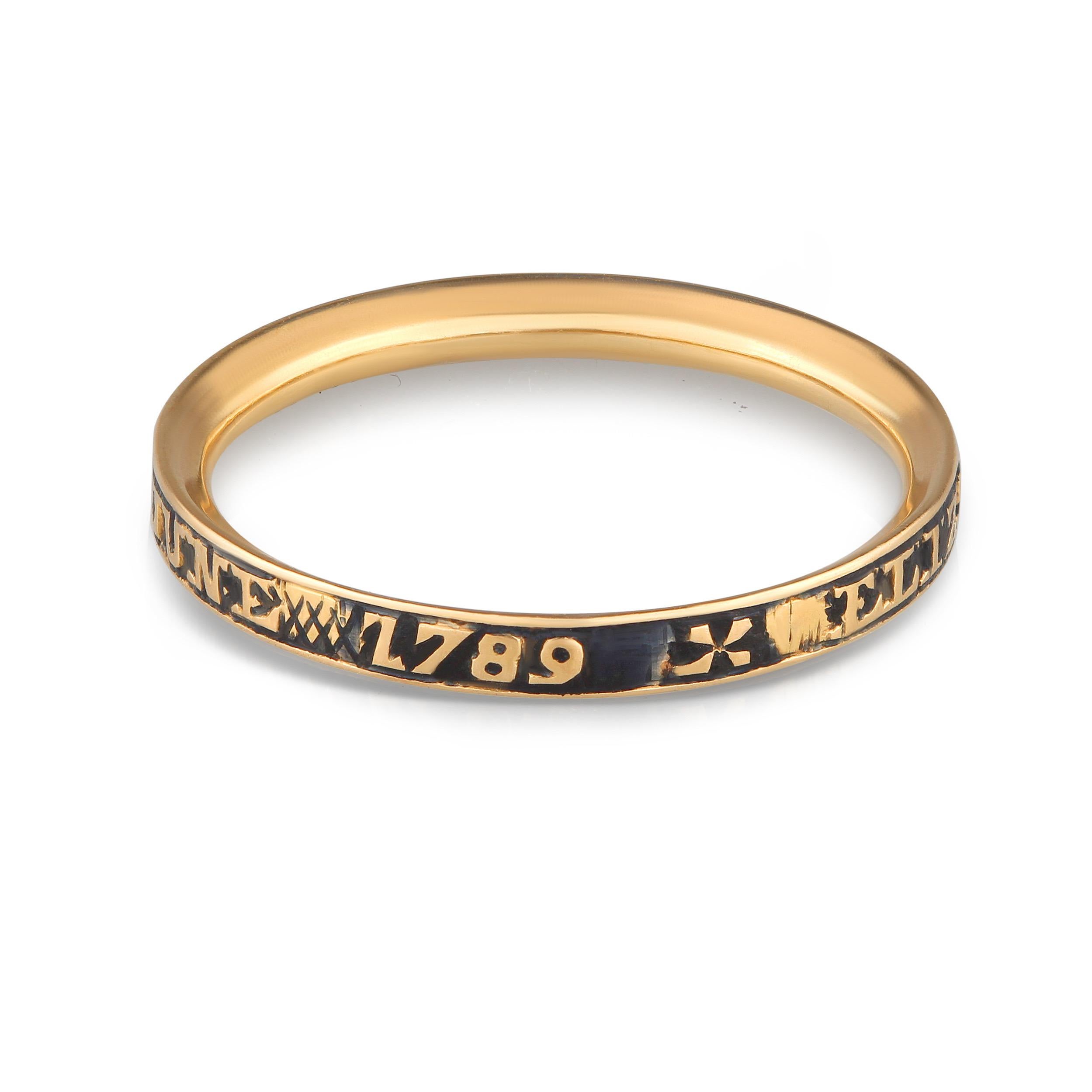 Women's or Men's 18K Yellow Gold Georgian Mourning Ring c. 1789 For Sale