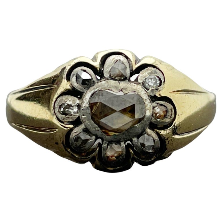 18k Yellow Gold Georgian Rose Cut Diamond Ring at 1stDibs