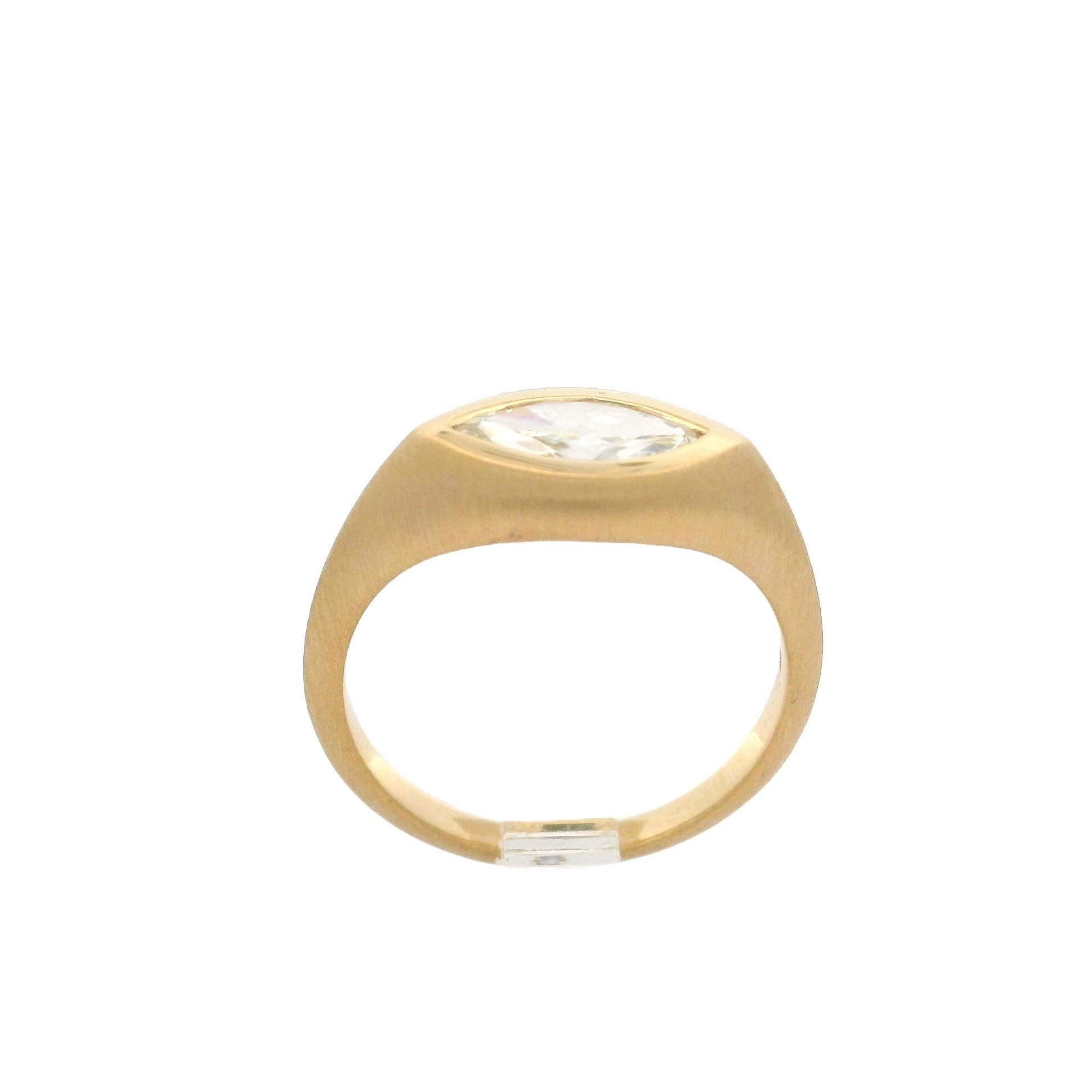 18k Yellow Gold GIA 0.71ct Marquise Cut Bezel Low Profile Diamond Brushed Ring 7