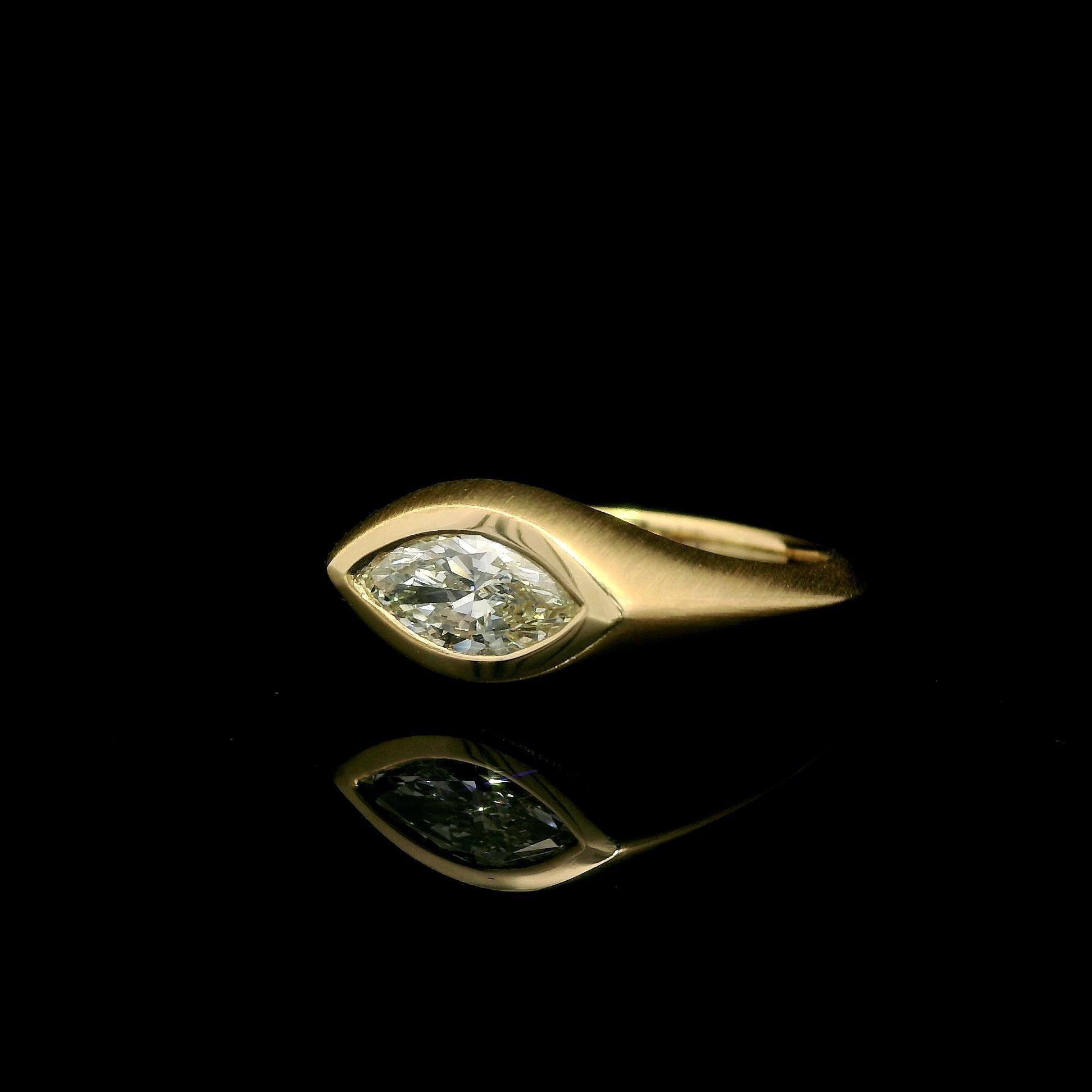 --Stone(s):--
(1) Natural Genuine Diamond - Marquise Cut - Bezel Set- I Color - SI1 Clarity - 0.71ct (exact - certified)
** See Certification Details Below for Complete Info **

Material: Solid 18k White Gold 
Weight: 4.94 Grams
Ring Size: 6.5