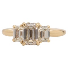 18k Yellow Gold GIA 1.00ct center Emerald Cut Diamond Engagement Trinity Ring