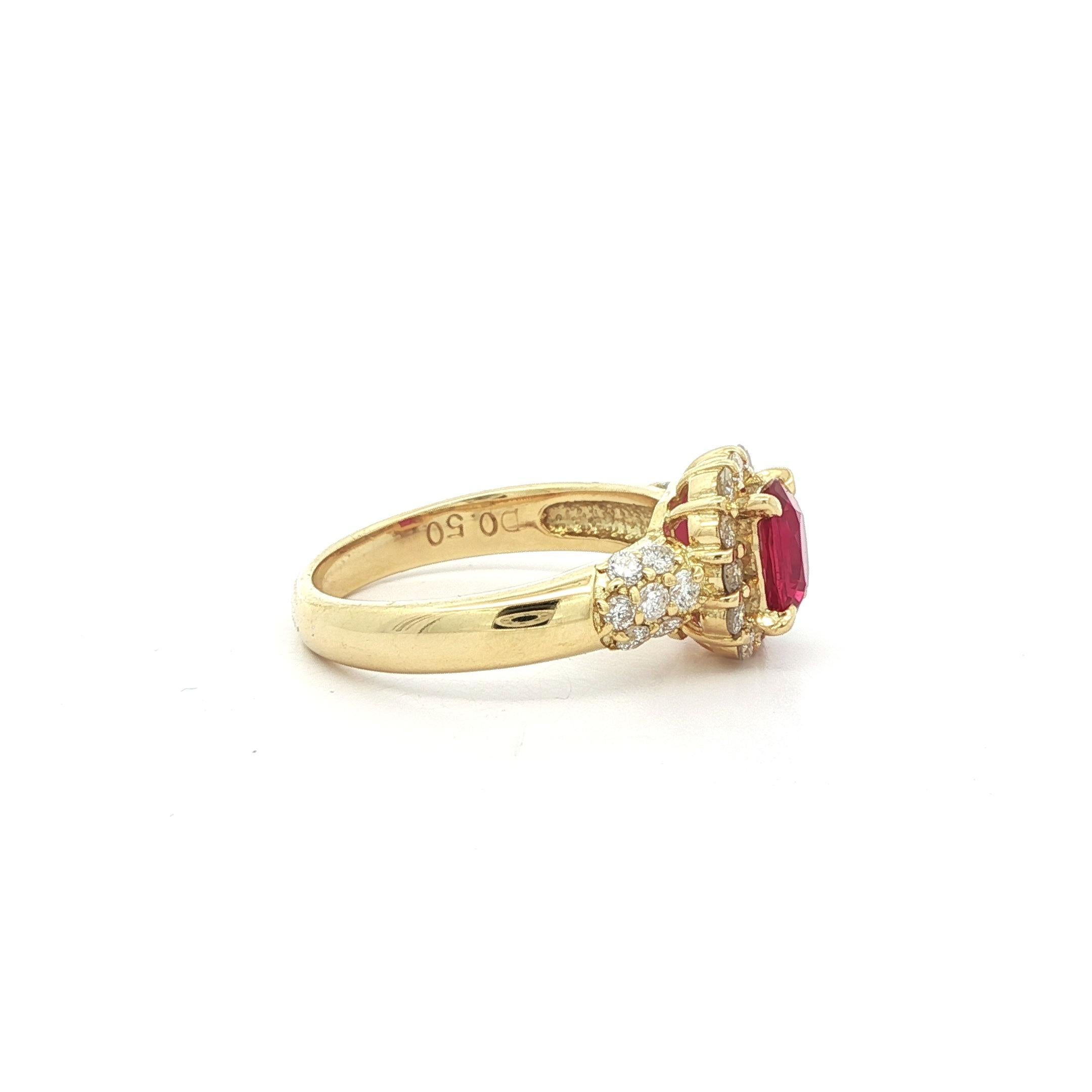 Bague en or jaune 18k GIA 1.26ctw High Quality No Heat Vivid Diamonds Red Ruby en vente 5