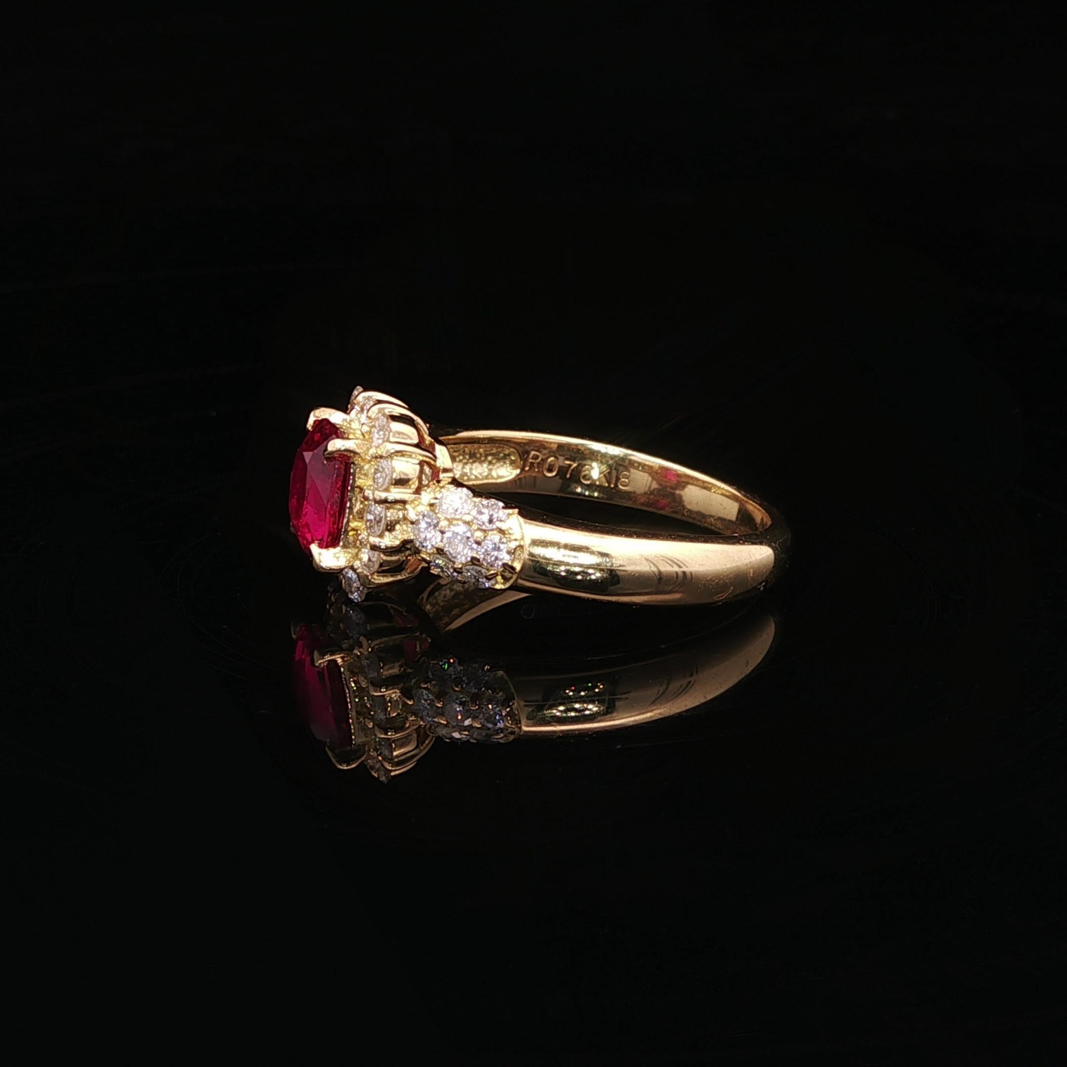 Bague en or jaune 18k GIA 1.26ctw High Quality No Heat Vivid Diamonds Red Ruby Excellent état - En vente à Montclair, NJ
