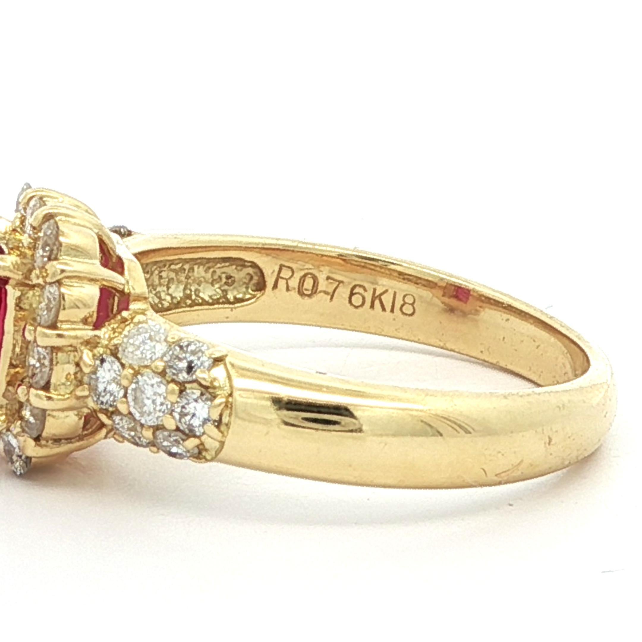 Bague en or jaune 18k GIA 1.26ctw High Quality No Heat Vivid Diamonds Red Ruby en vente 3
