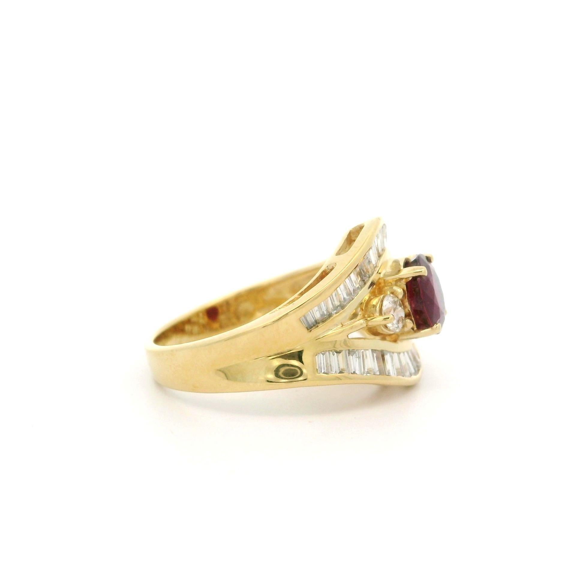 18k Yellow Gold GIA 2.25ctw Ruby & Baguette Diamond Wide Cocktail Band Ring In Excellent Condition For Sale In Montclair, NJ