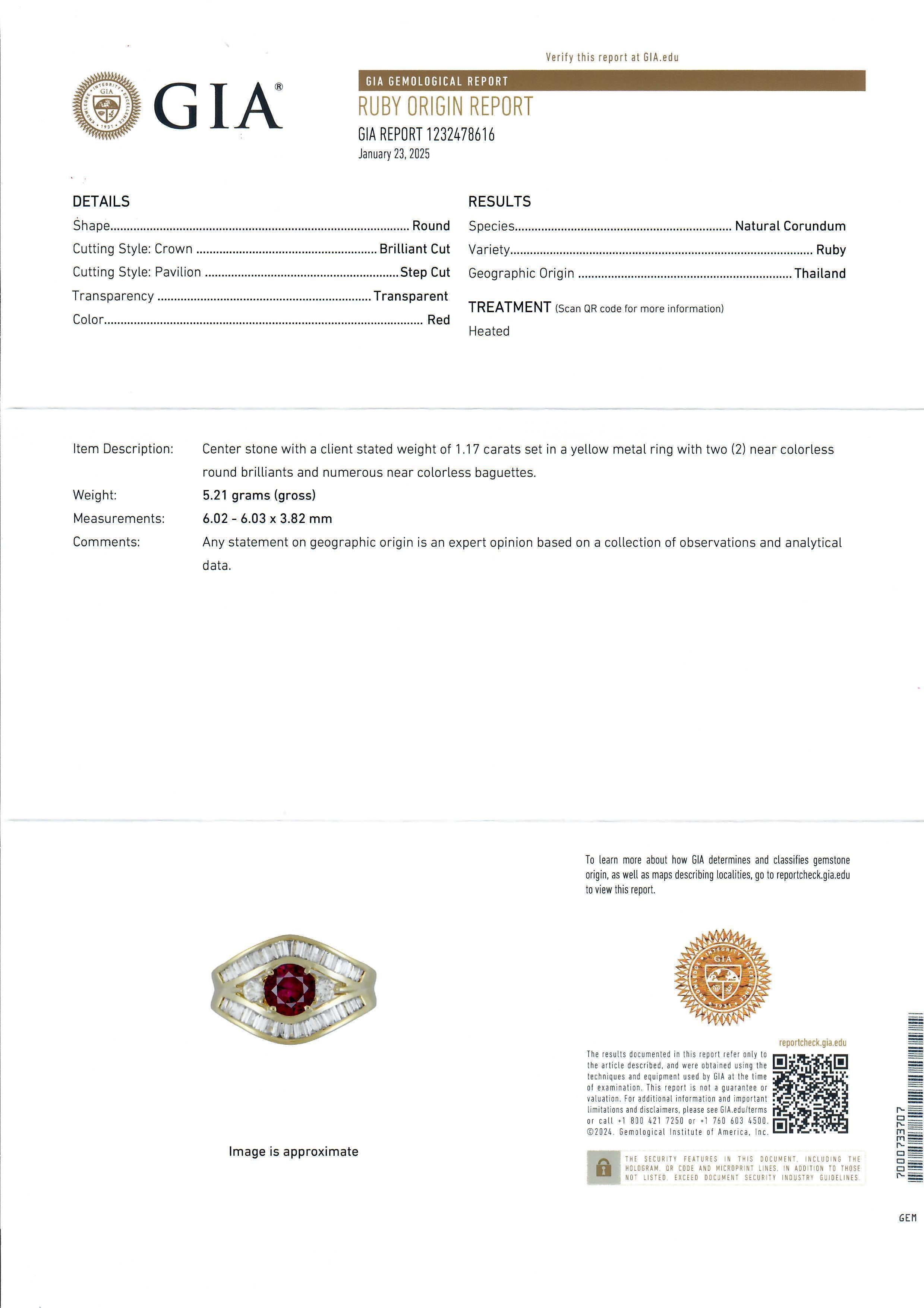 18k Yellow Gold GIA 2.25ctw Ruby & Baguette Diamond Wide Cocktail Band Ring For Sale 2