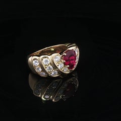 18k Yellow Gold GIA 2.55ctw Pear No Heat Red Ruby Diamond Wide Band Ring