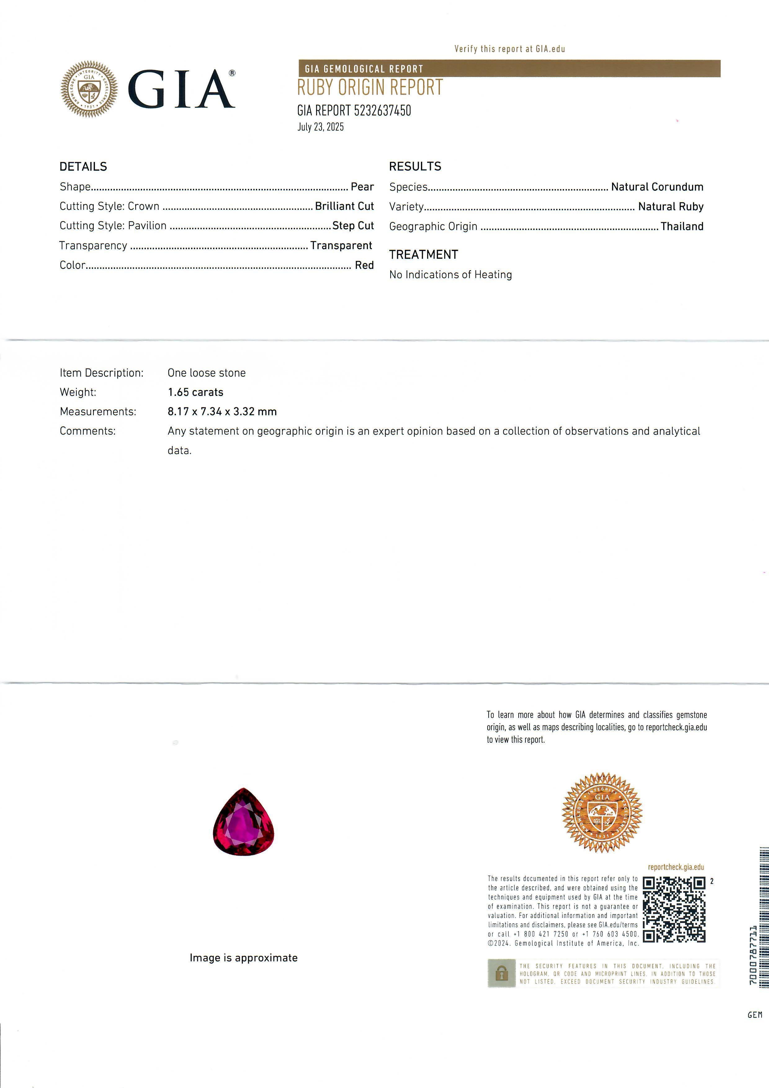 18k Gelbgold GIA 2.55ctw Birne keine Hitze roter Rubin Diamant breiter Bandring im Angebot 2