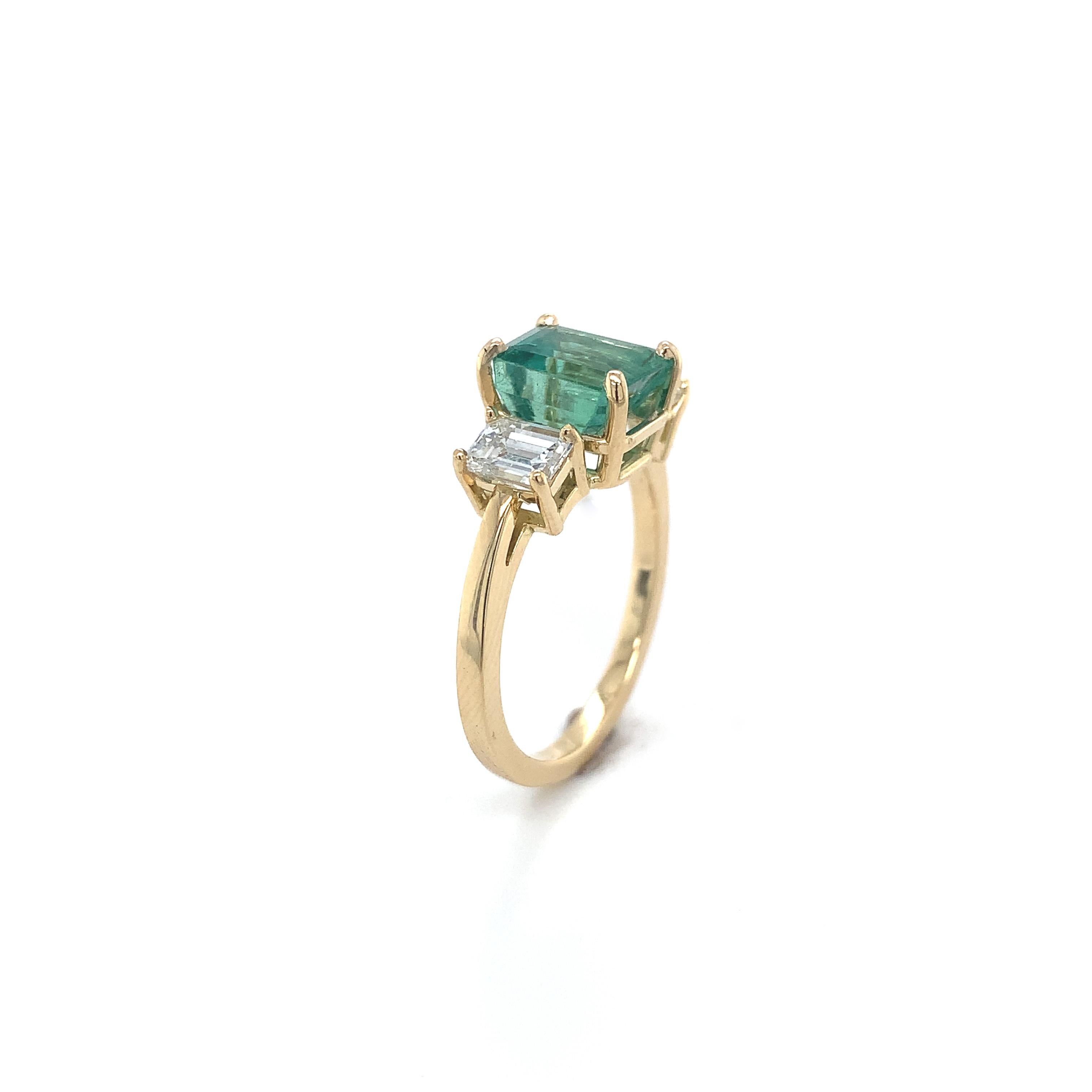Emerald Cut 18K Yellow Gold GIA 2.86 carat Emerald and 1.02 carat Diamond Ring For Sale