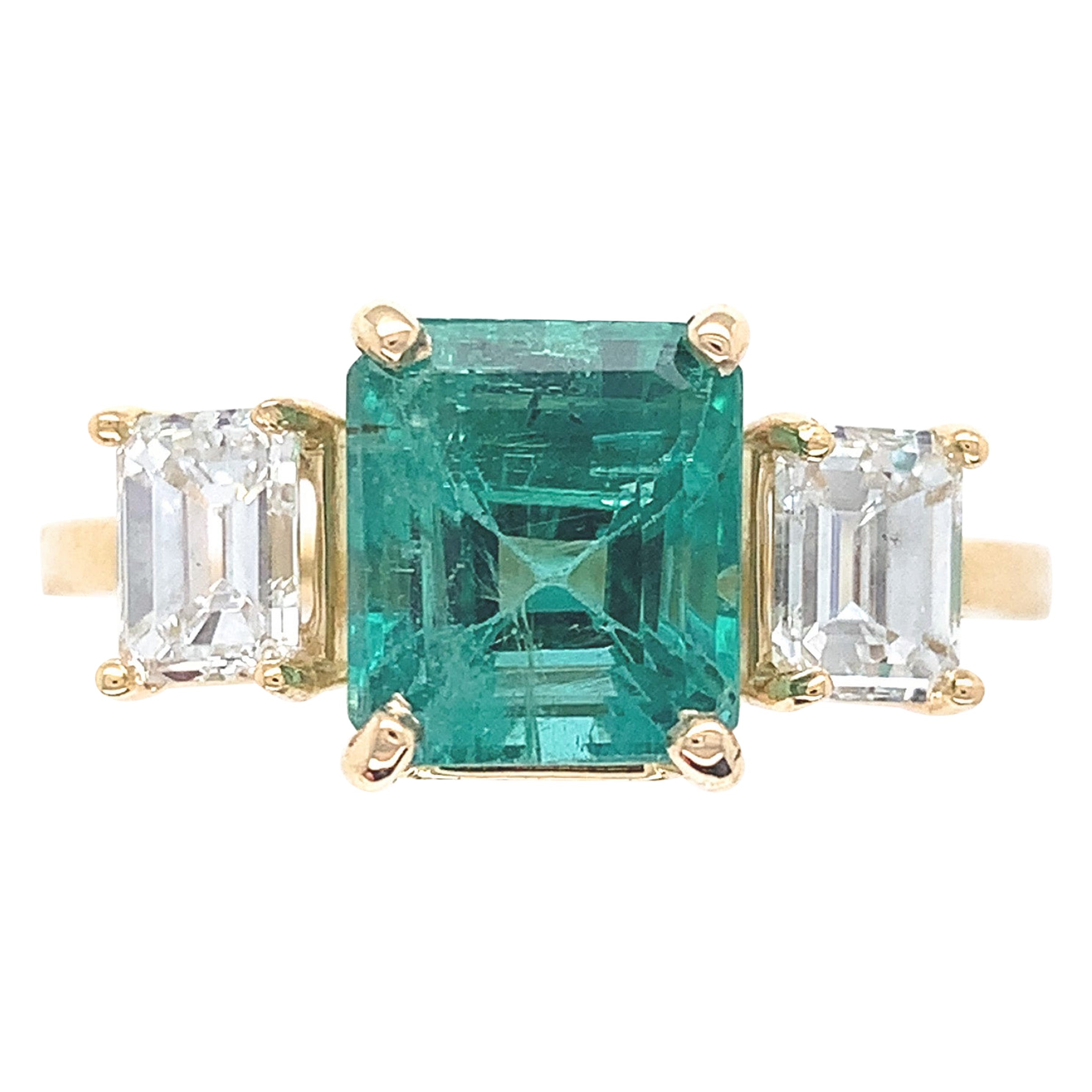 Anello in oro giallo 18 carati GIA con smeraldo da 2,86 carati e diamante da 1,02 carati