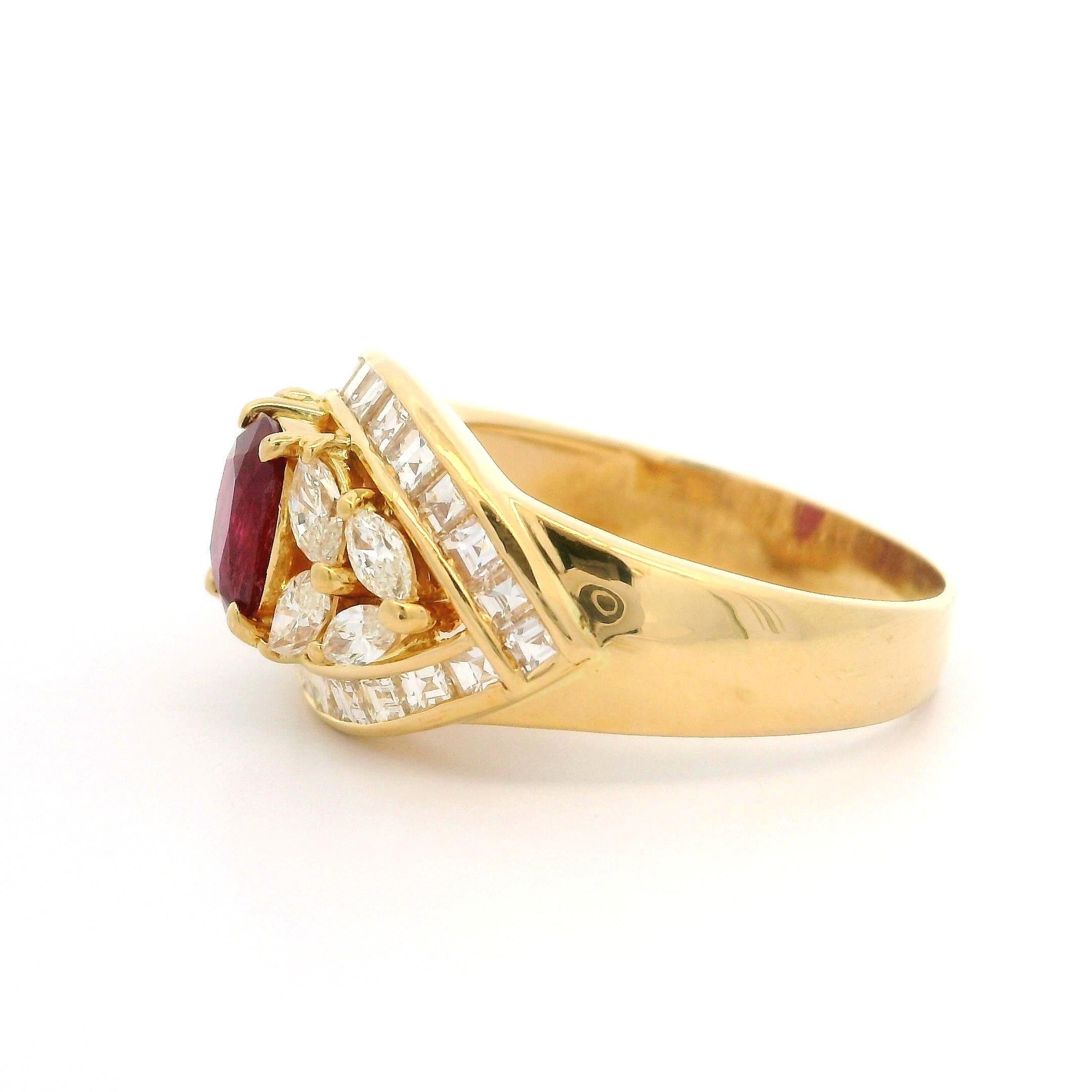 18k Yellow Gold GIA 3.27ctw High Quality Ruby & Fancy Diamond Wide Band Ring For Sale 5