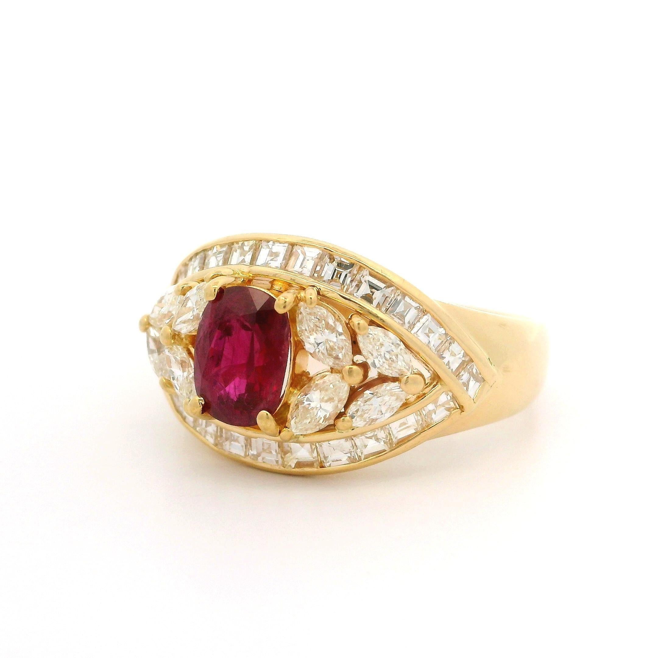 18k Yellow Gold GIA 3.27ctw High Quality Ruby & Fancy Diamond Wide Band Ring For Sale 4