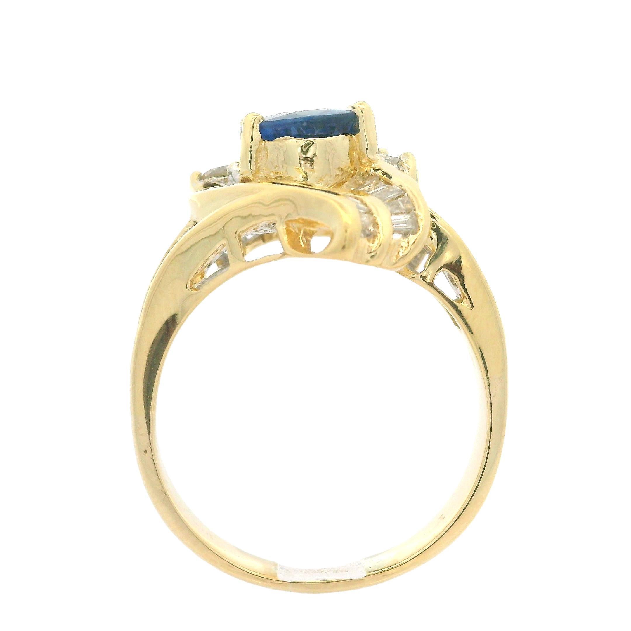 --Stone(s):--
(1) Natural Genuine Sapphire - Cushion Cut - Prong Set - Gorgeous Blue Color - 2.39ct (exact  certified)
*See Certification Details Below For More Information*
Numerous Natural Genuine Diamonds - Round Brilliant & Baguette Cut - Prong