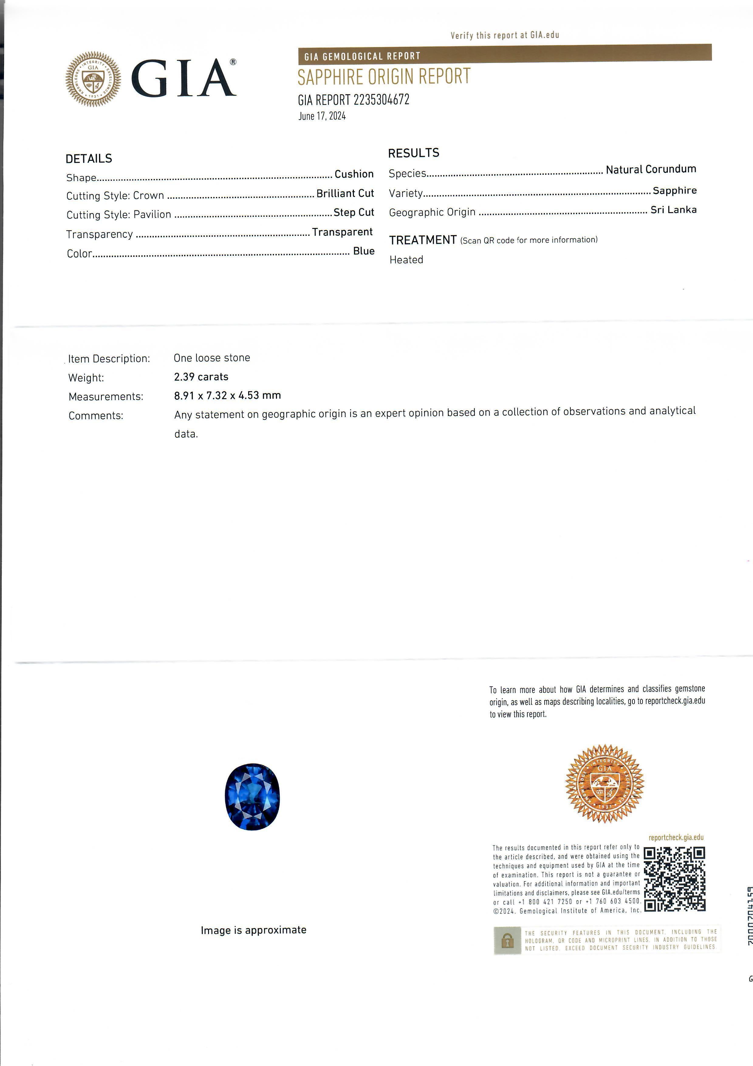 Women's 18k Yellow Gold GIA 3.39ctw Cushion Sapphire & Diamond Cocktail Ring