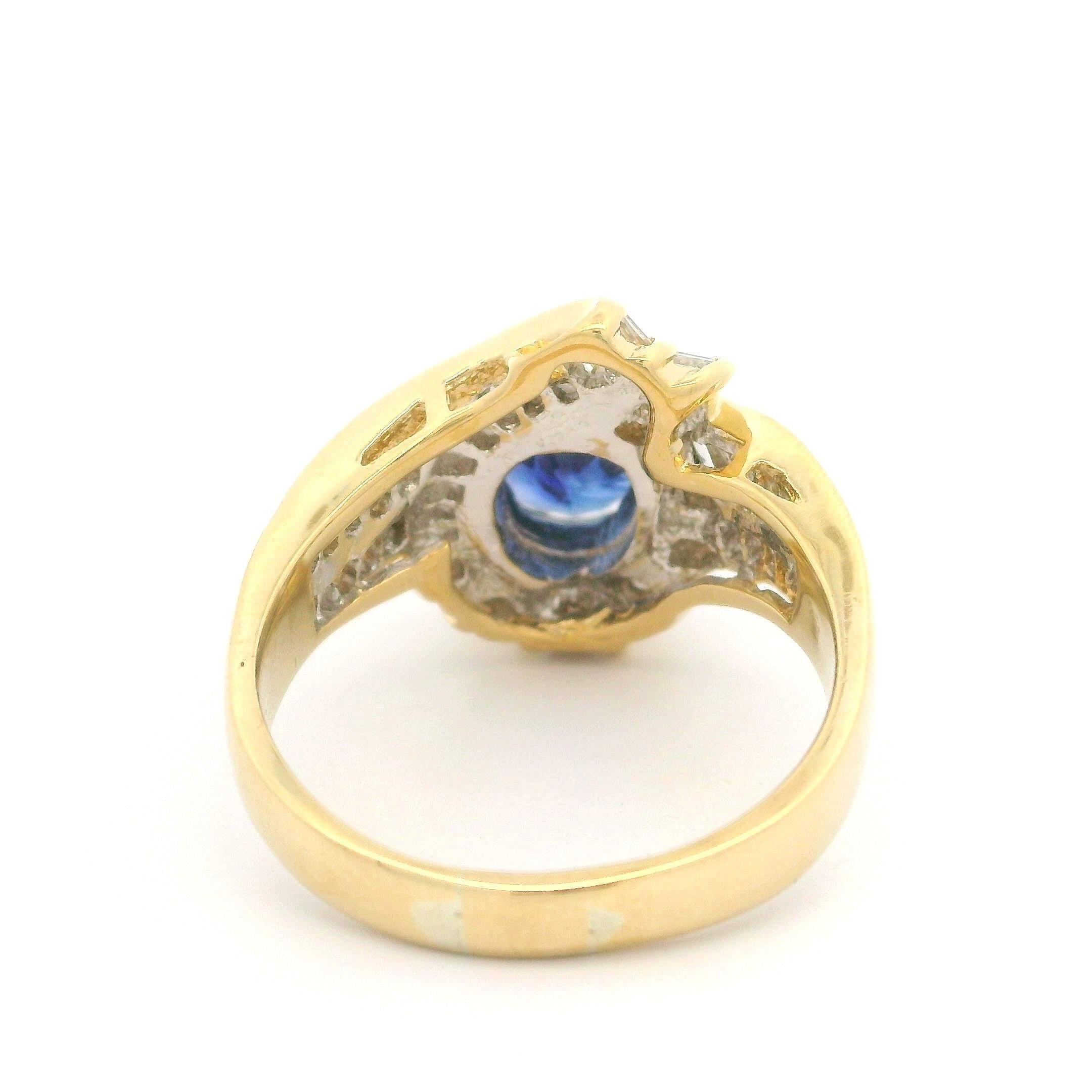 18k Yellow Gold GIA 3.39ctw Cushion Sapphire & Diamond Cocktail Ring 1