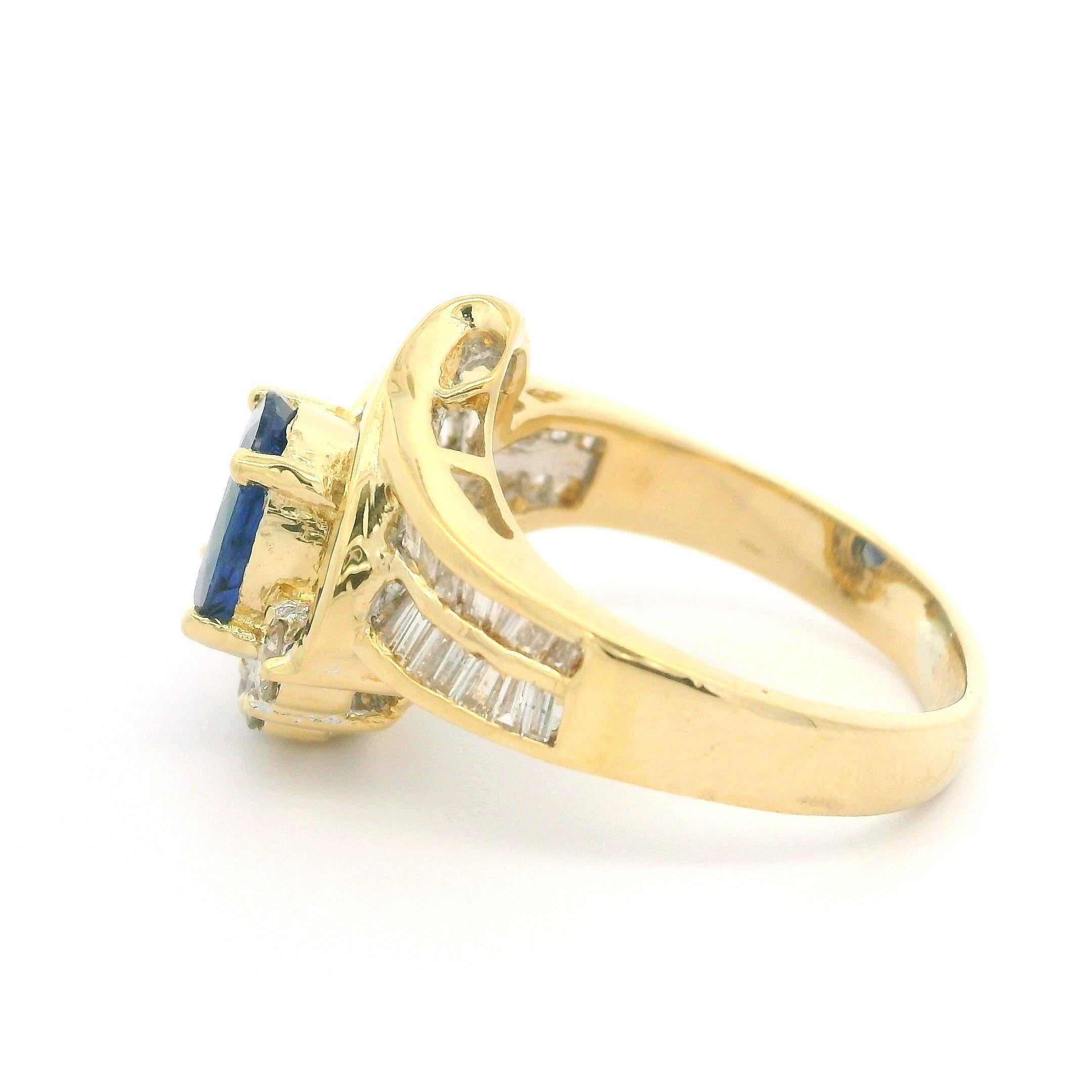 18k Yellow Gold GIA 3.39ctw Cushion Sapphire & Diamond Cocktail Ring 2