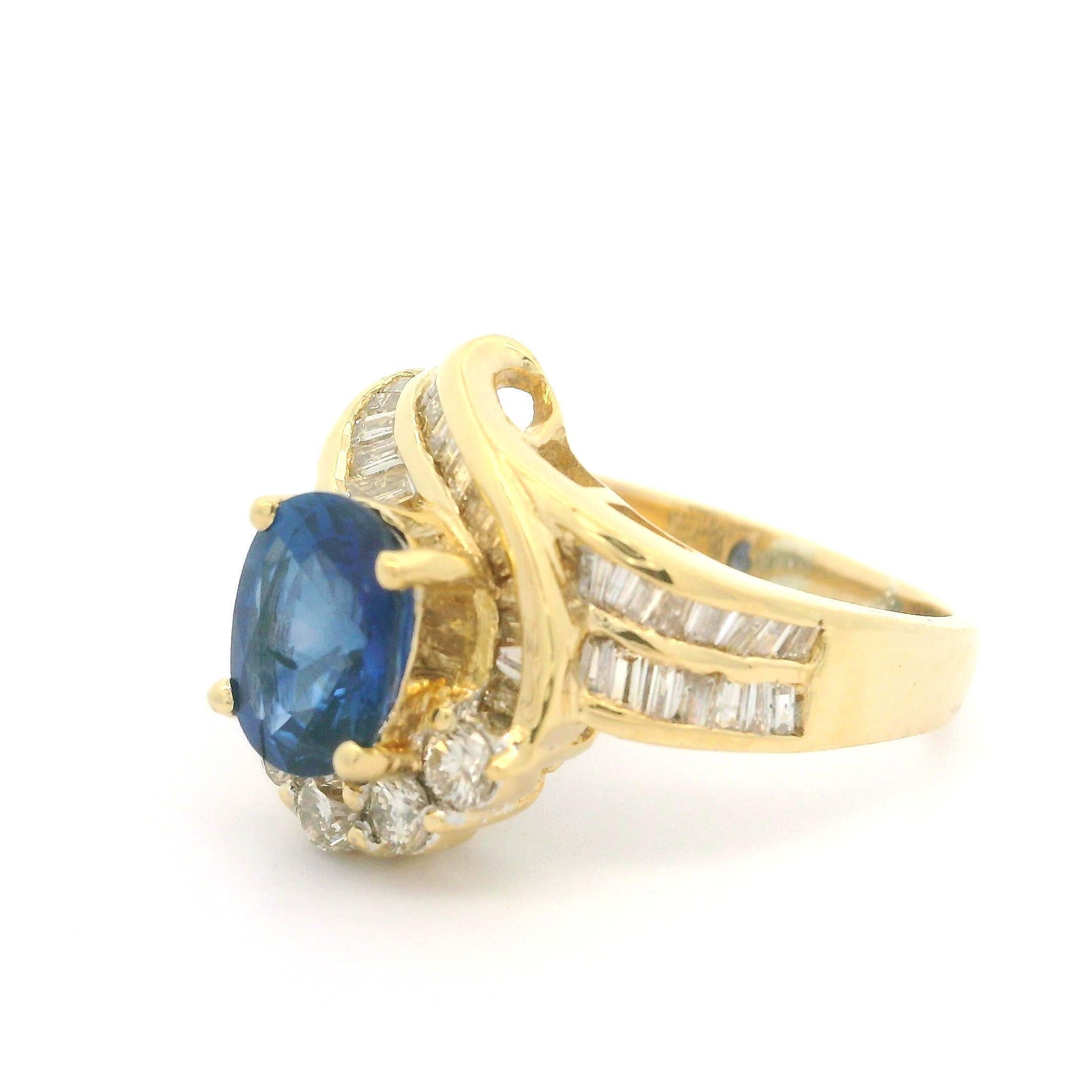 18k Yellow Gold GIA 3.39ctw Cushion Sapphire & Diamond Cocktail Ring 3