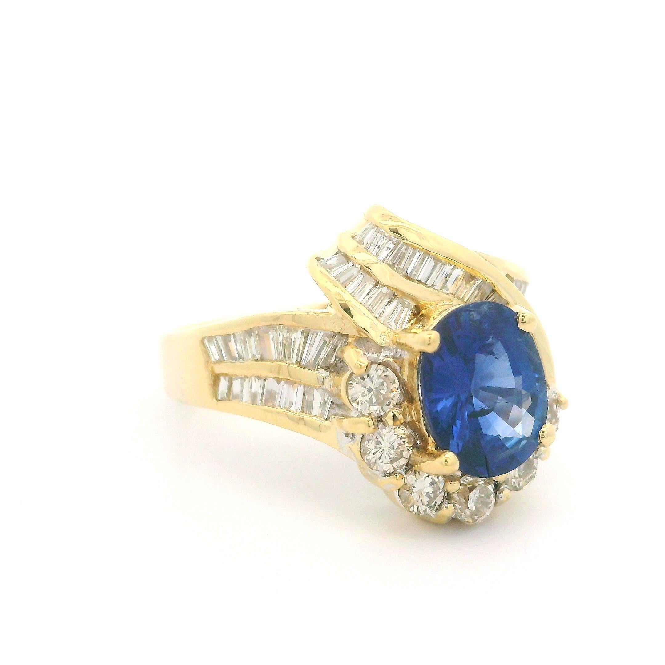 18k Yellow Gold GIA 3.39ctw Cushion Sapphire & Diamond Cocktail Ring 4