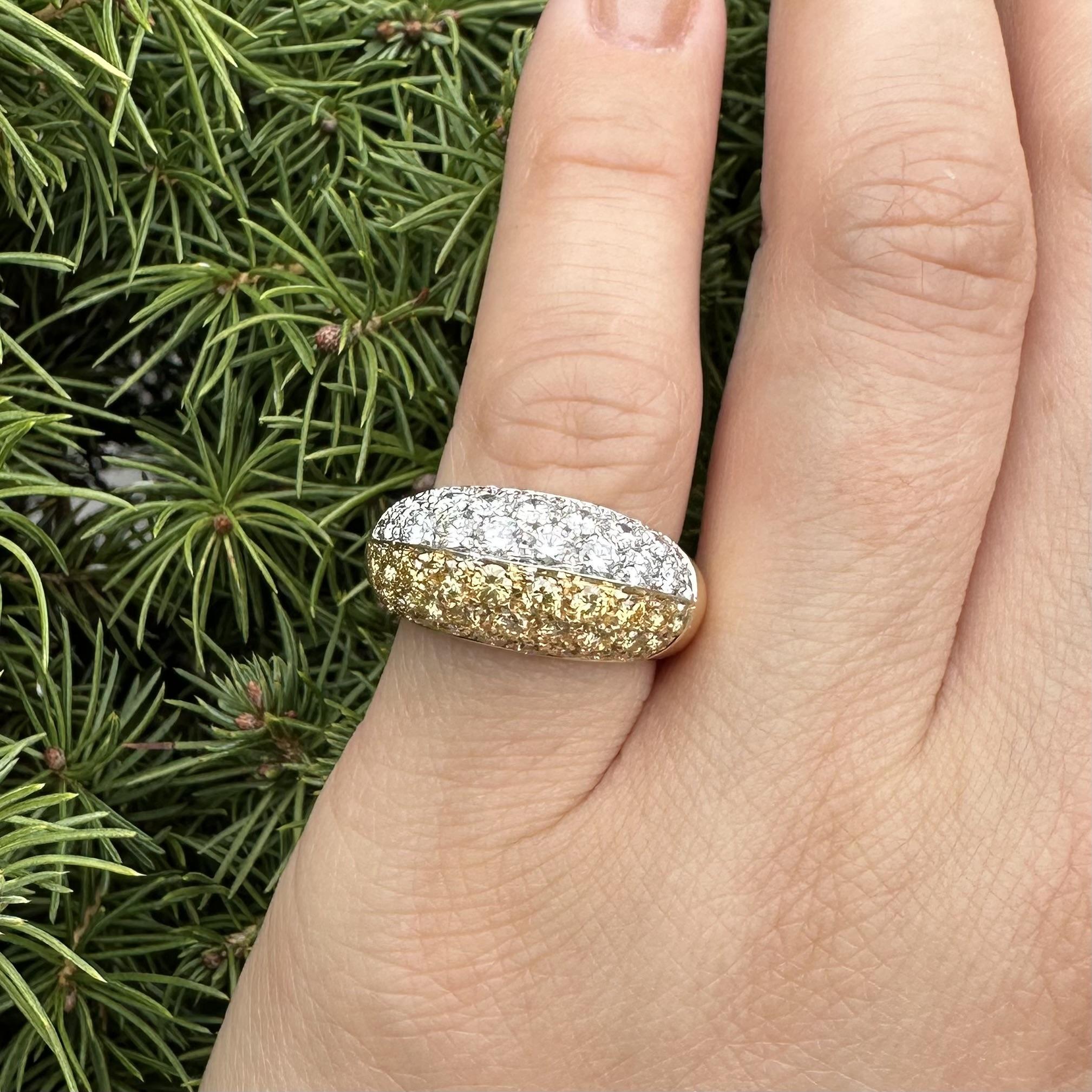 18k Yellow Gold GIA 3ctw Half Fancy Yellow & White Pave Diamond Bombe Band Ring For Sale 8