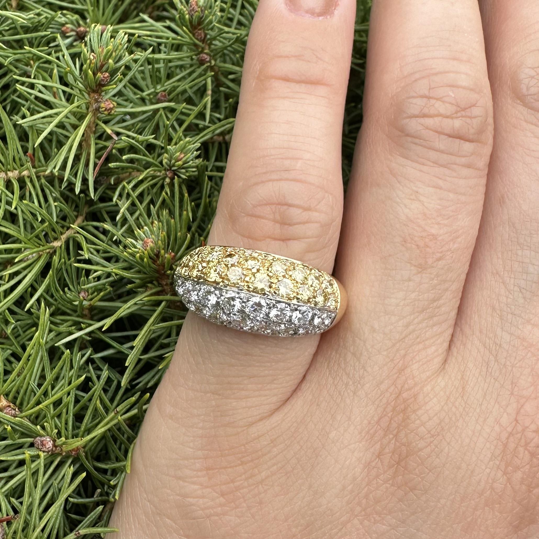 18k Yellow Gold GIA 3ctw Half Fancy Yellow & White Pave Diamond Bombe Band Ring For Sale 9