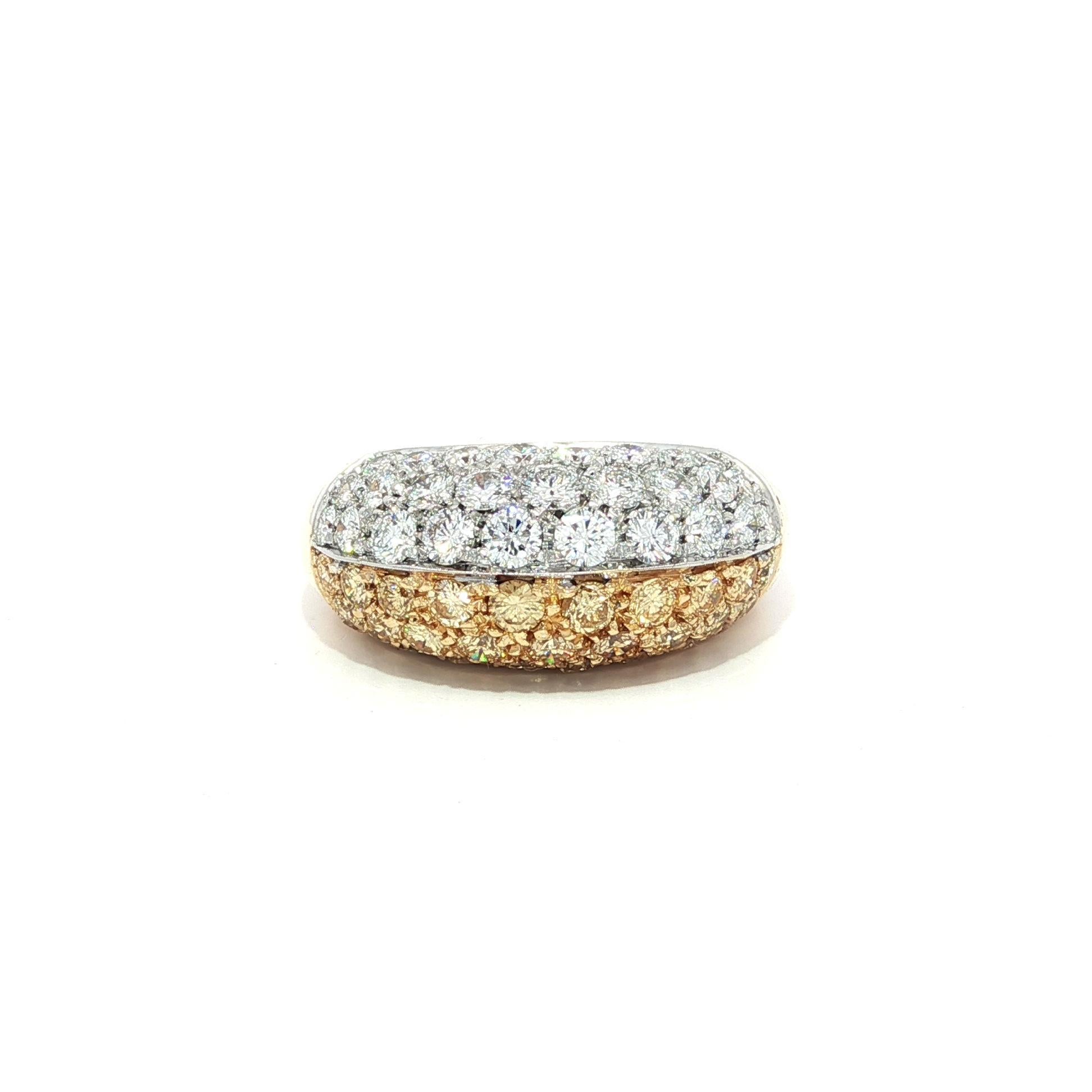 18k Yellow Gold GIA 3ctw Half Fancy Yellow & White Pave Diamond Bombe Band Ring For Sale 10