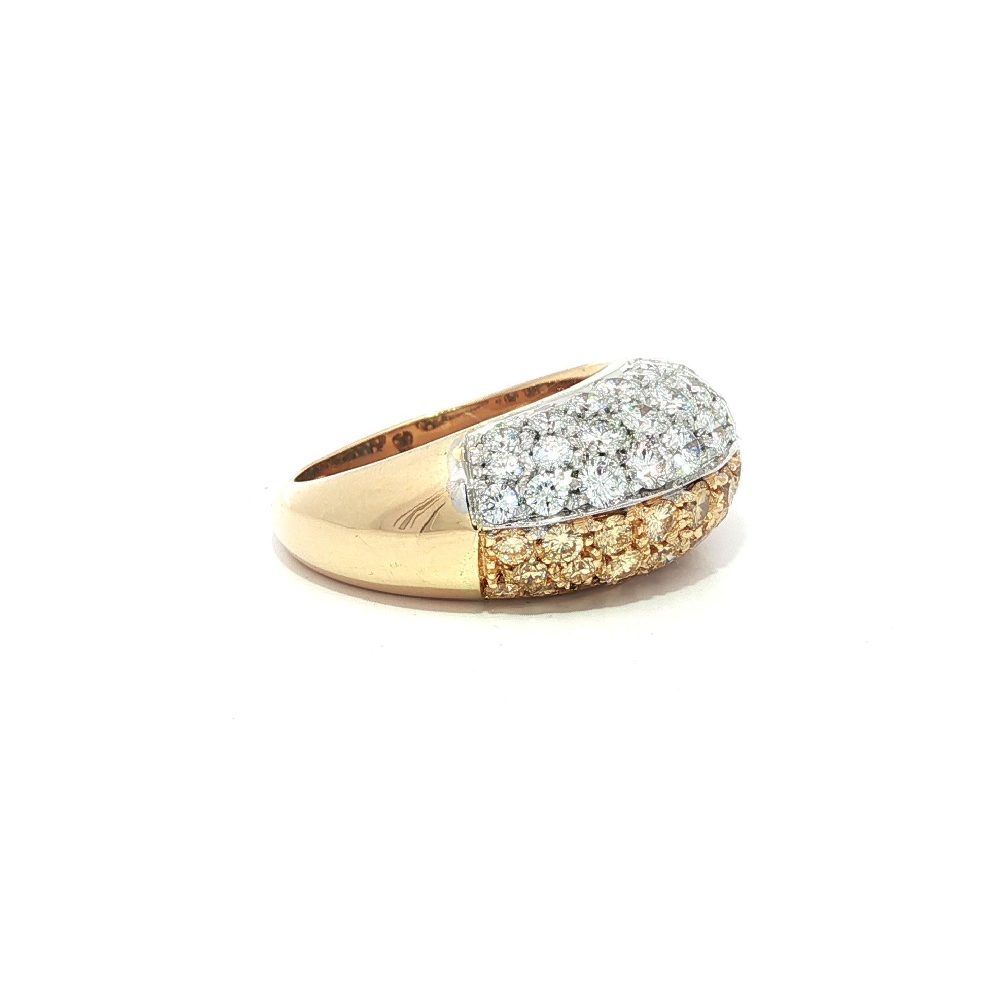 18k Yellow Gold GIA 3ctw Half Fancy Yellow & White Pave Diamond Bombe Band Ring For Sale 12
