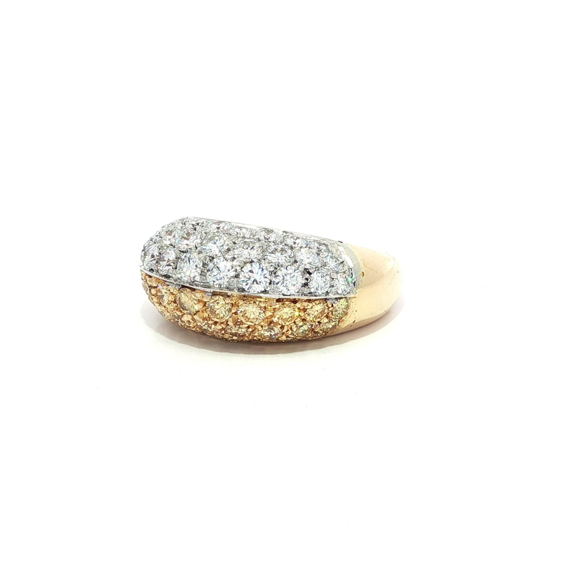 18k Yellow Gold GIA 3ctw Half Fancy Yellow & White Pave Diamond Bombe Band Ring For Sale 13