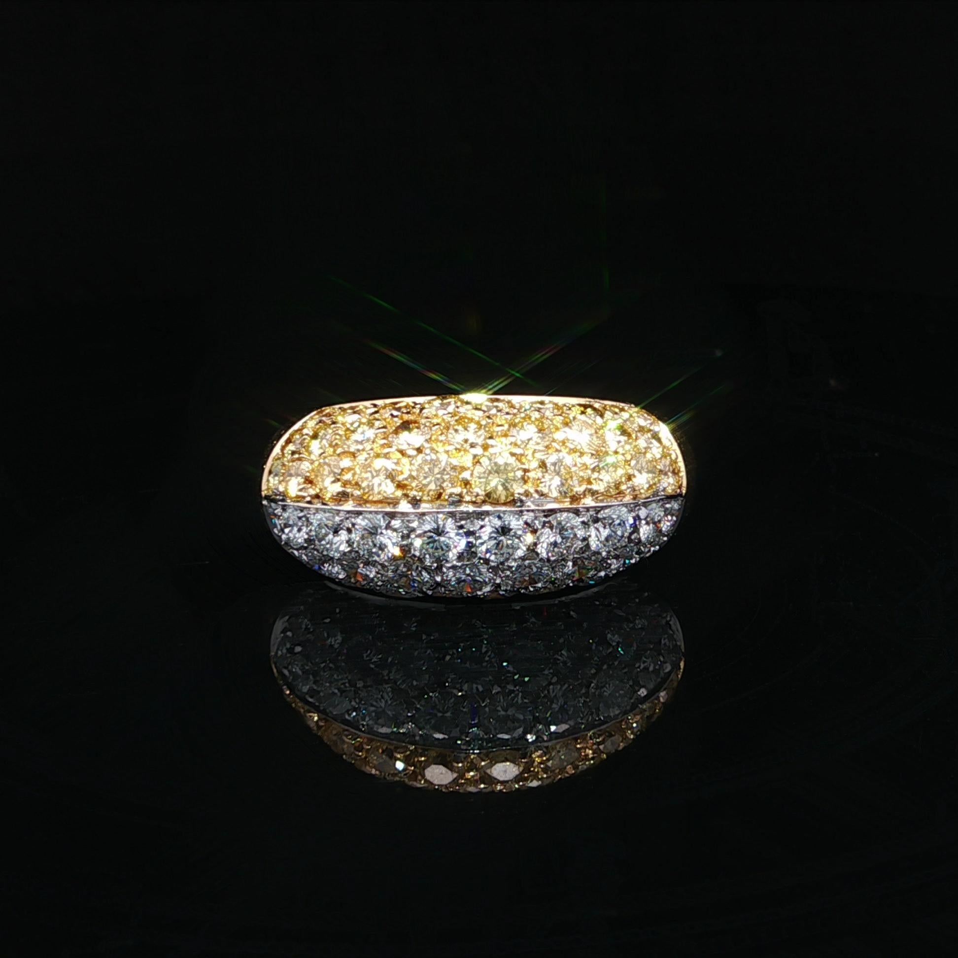 18k Yellow Gold GIA 3ctw Half Fancy Yellow & White Pave Diamond Bombe Band Ring In Excellent Condition For Sale In Montclair, NJ