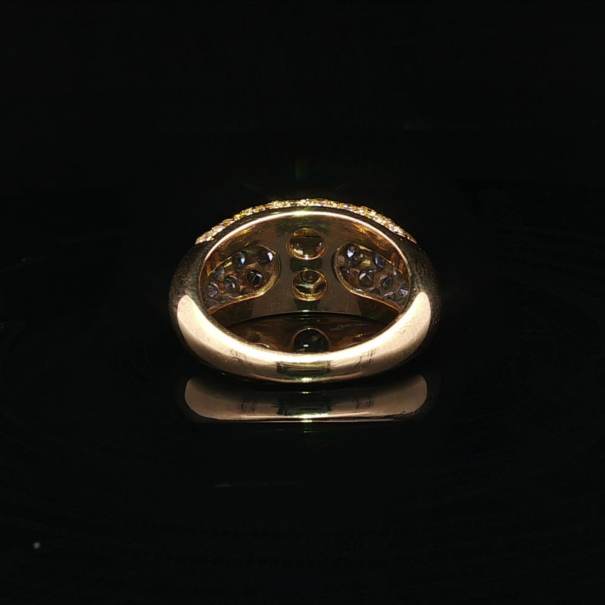 18k Yellow Gold GIA 3ctw Half Fancy Yellow & White Pave Diamond Bombe Band Ring For Sale 4