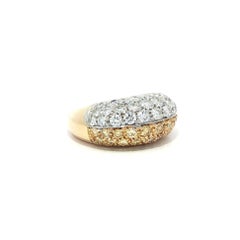 18k Yellow Gold GIA 3ctw Half Fancy Yellow & White Pave Diamond Bombe Band Ring