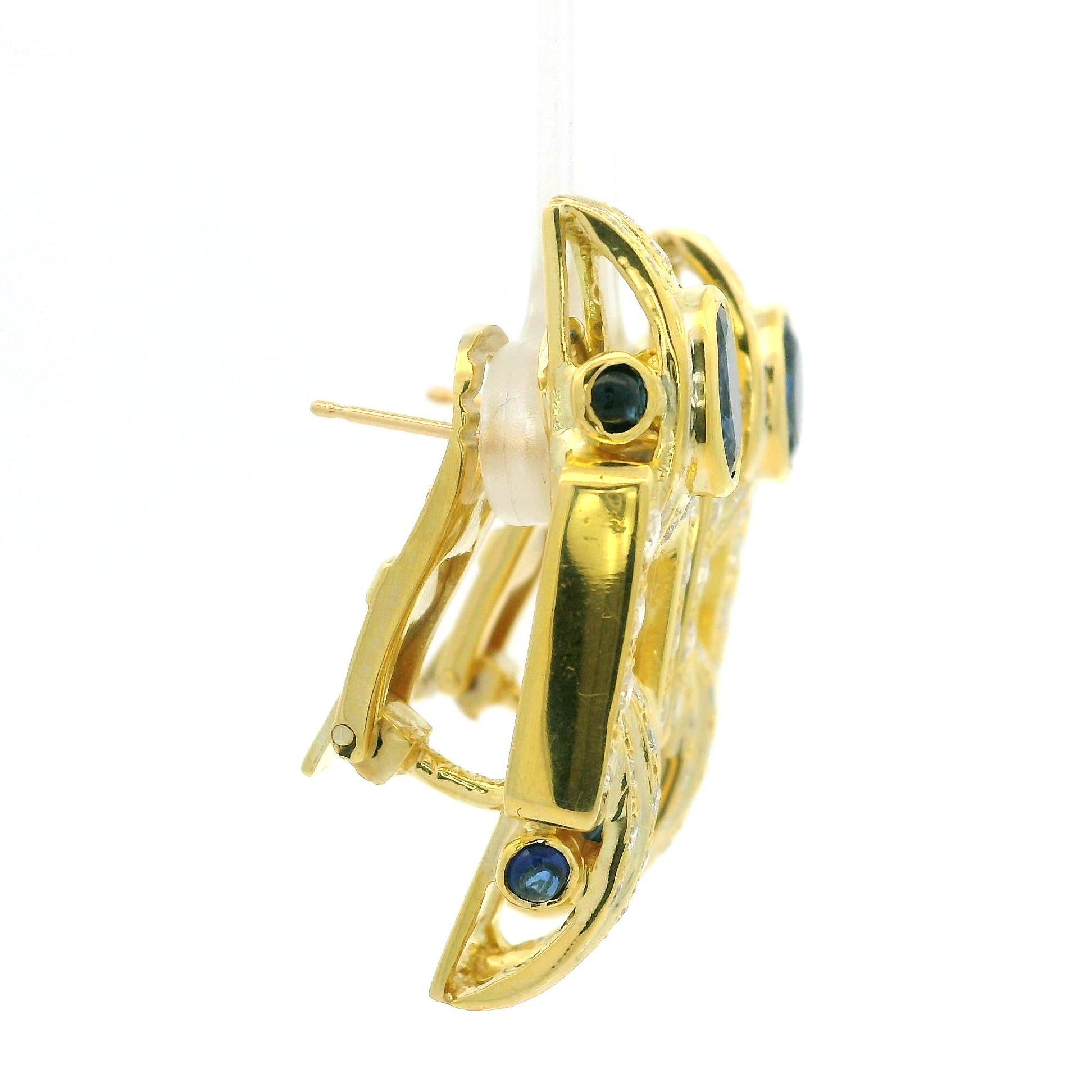 Boucles d'oreilles Omega en or jaune 18k GIA 4.50ctw saphir ovale et diamant en vente 2