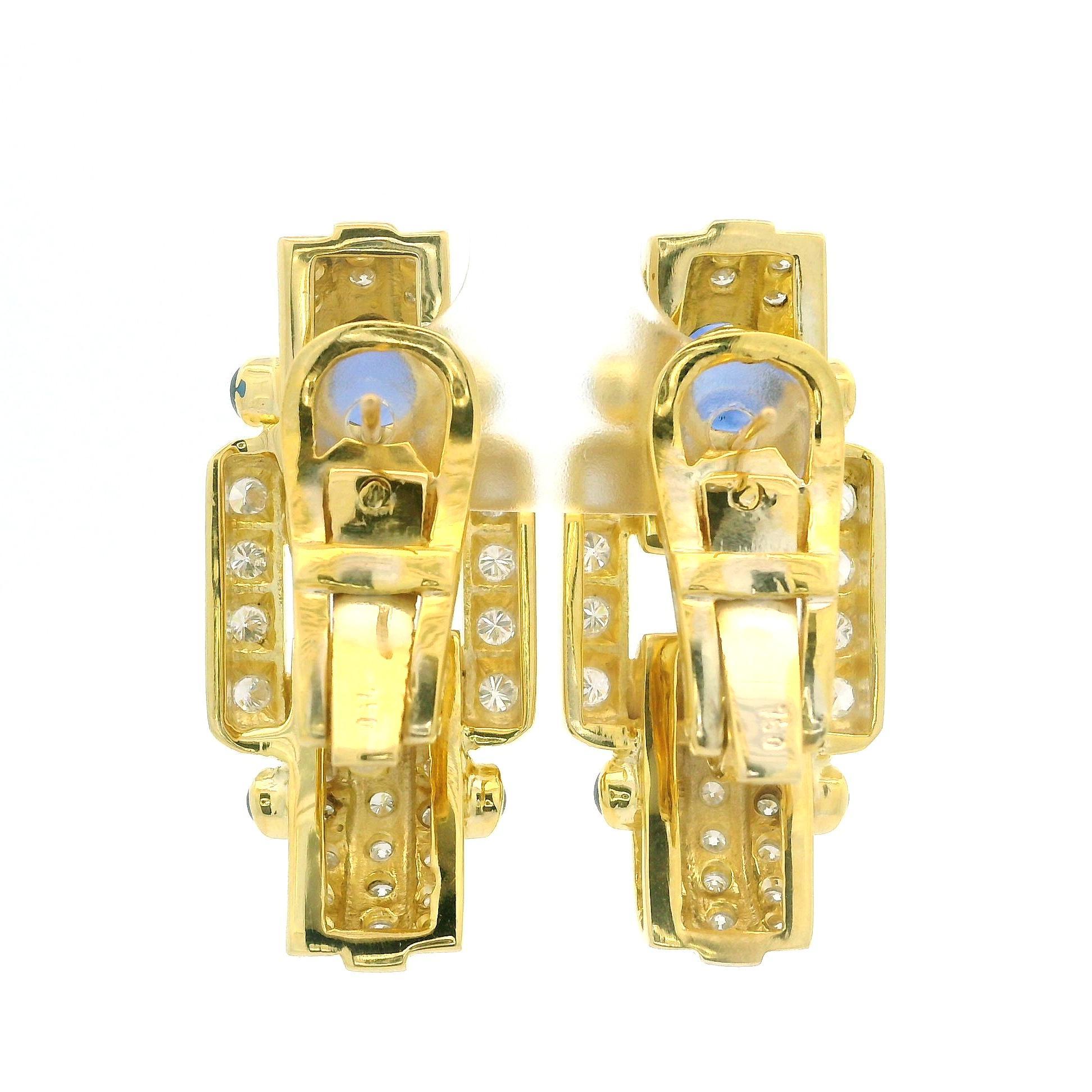 Boucles d'oreilles Omega en or jaune 18k GIA 4.50ctw saphir ovale et diamant en vente 3