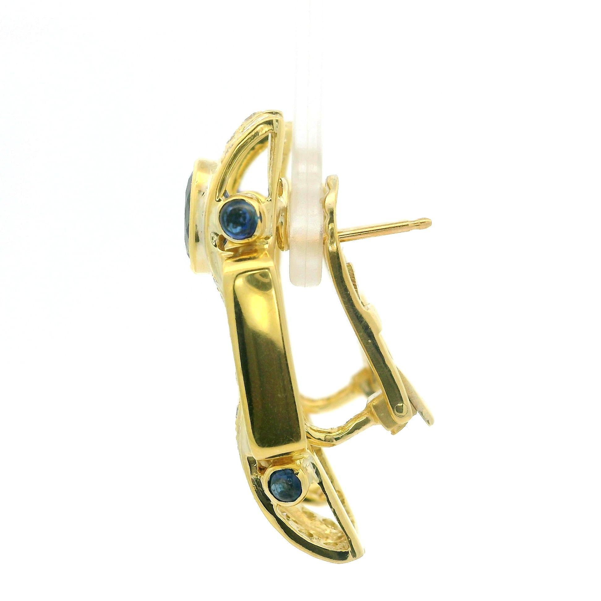 Boucles d'oreilles Omega en or jaune 18k GIA 4.50ctw saphir ovale et diamant en vente 4