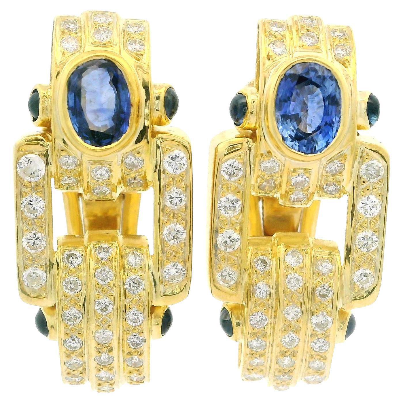 18 Karat Gelbgold GIA 4,50 Karatw Oval Saphir & Diamant Große Omega-Ohrringe