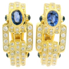 18 Karat Gelbgold GIA 4,50 Karatw Oval Saphir & Diamant Große Omega-Ohrringe
