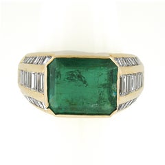 18k Yellow Gold Gia 4.65ctw Bezel Set Emerald & Diamond Statement Cocktail Ring